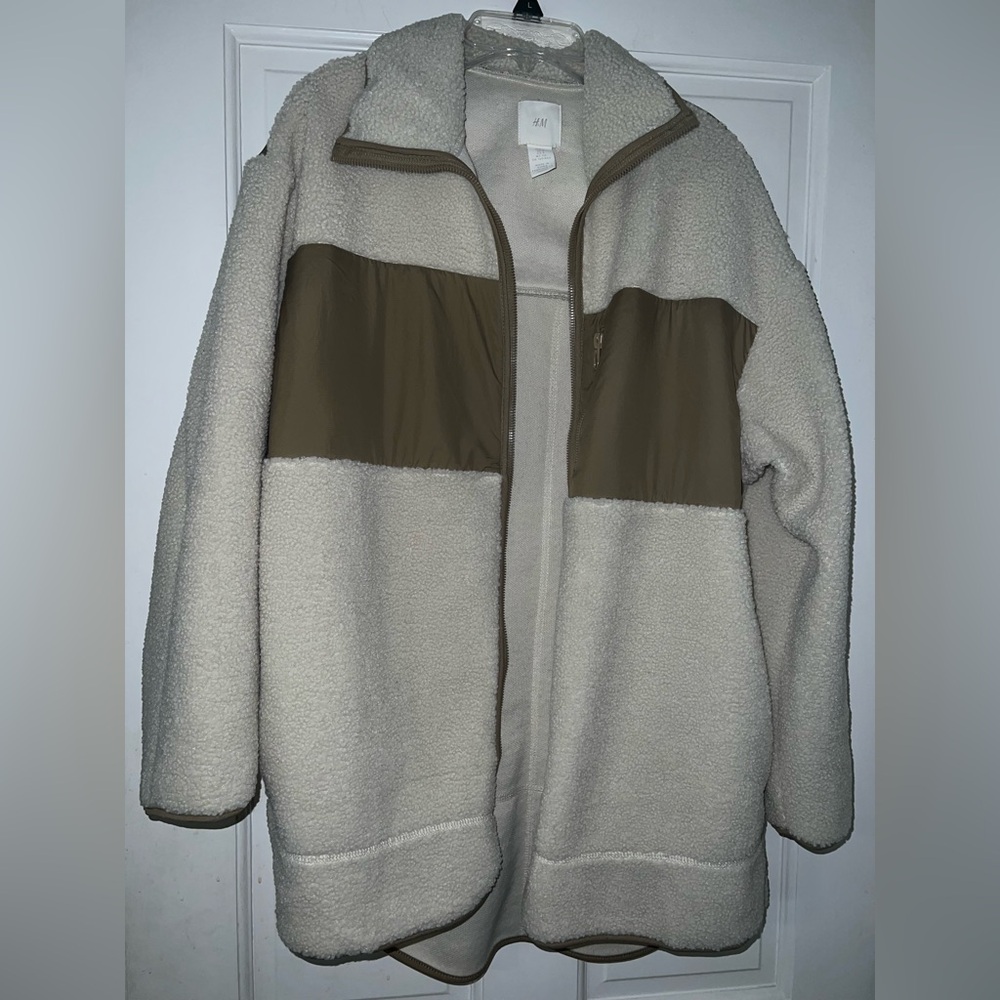White H&M fleece coat size small